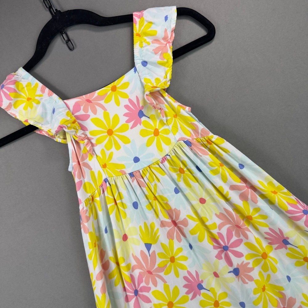 Cat & Jack Maxi Dress Girls XS 4-5 Yellow Floral Excellent Ruffle Boho Summer
